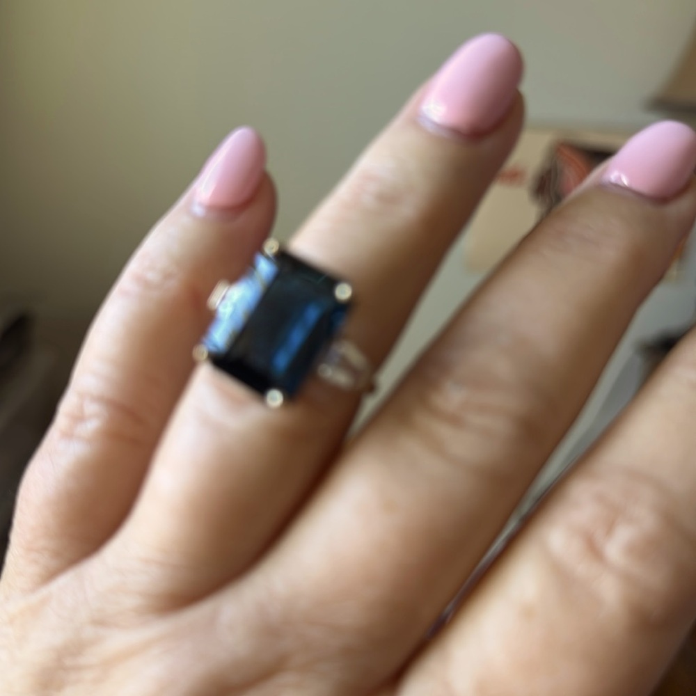 Large London Blue and white Topaz ring sz 8